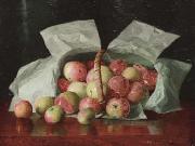 William J. McCloskey Lady Apples in Overturned Basket. Signed W.J. McCloskey France oil painting artist
